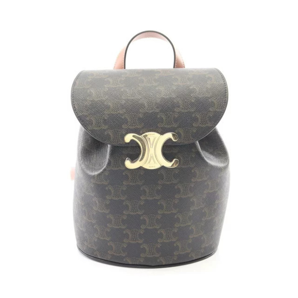 Celine Bonnie Triomphe Backpack Canvas Leather Black Brown